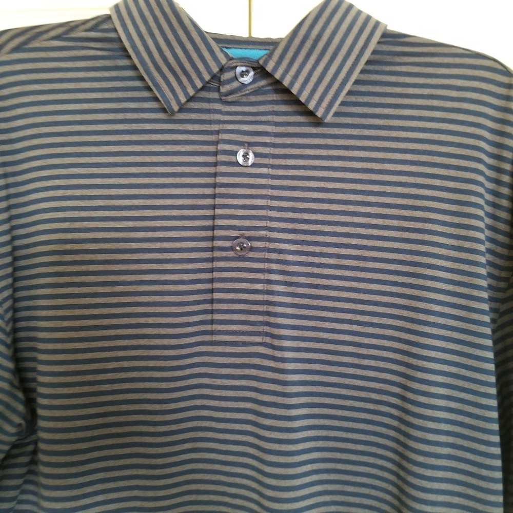 Straight Down Men's Small Shirt‎ Striped Blue and Gray Polo Golf Performance